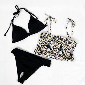 Bikini Bundle Ruched Tie Strap Triangle Mix & Match High Rise Black Swimsuit S/M